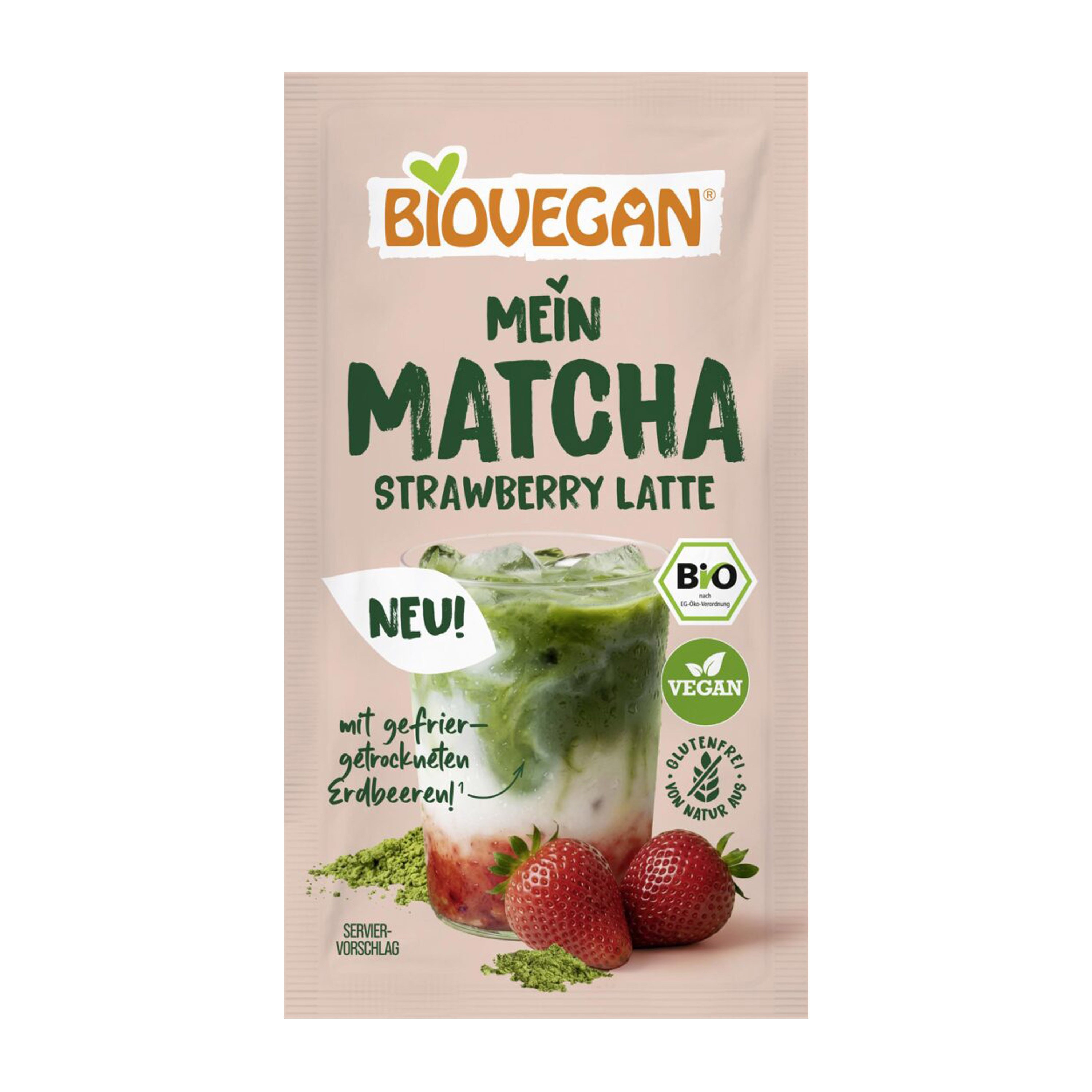 Latte bio cu matcha și căpșuni, 9g Biovegan