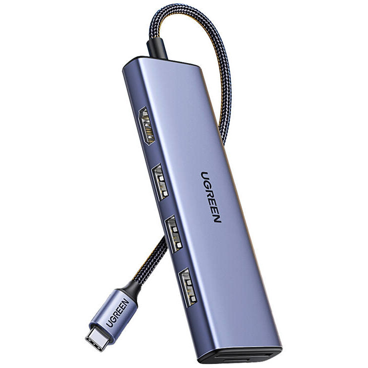 Cablu de date CM511, USB-C la 3x USB 3.0, 1x HDMI 2.0, 1x SD, 1x TF, 4K, 60Hz 5Gbps, 20cm, Albastru