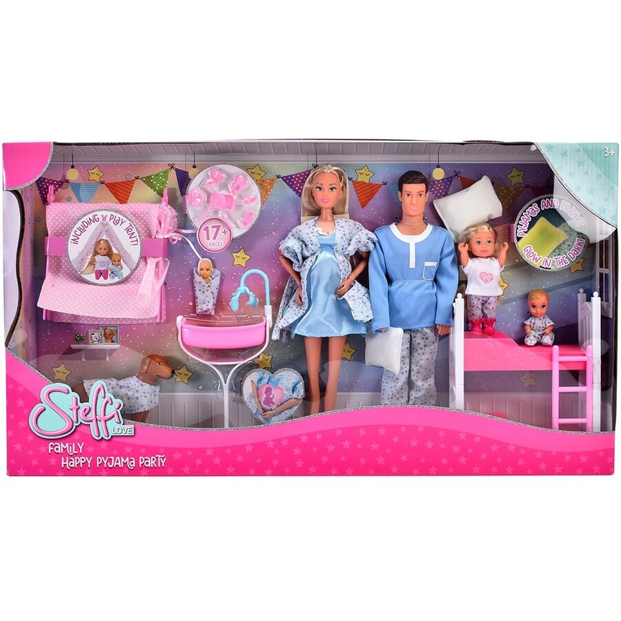Set Set Steffi Love Family Happy Pijamas Party 29 Cm 4 Papusi 1 Caine Si Accesorii Multicolor