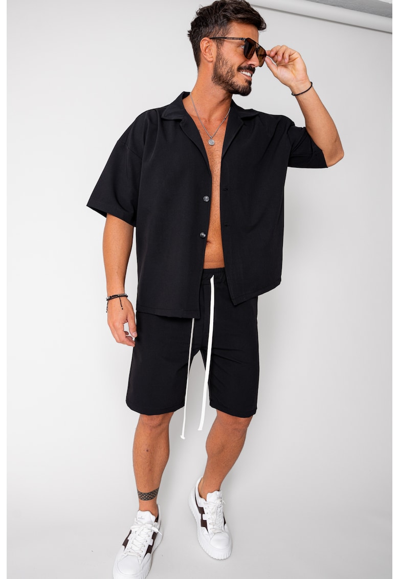 Oferte la Set camasa maneca scurta Oversized si pantalon scurt Black 16755 - Negru