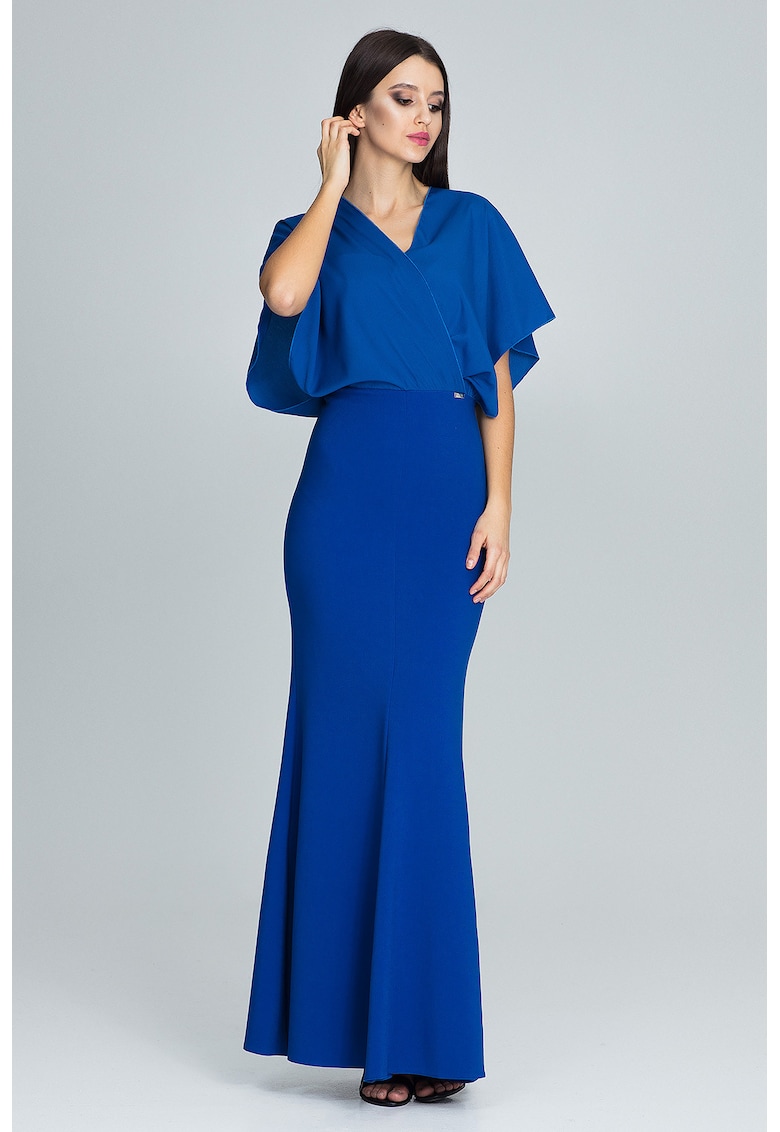 Rochie maxi de seara  maneci evazate - albastru - eleganta - poliester
