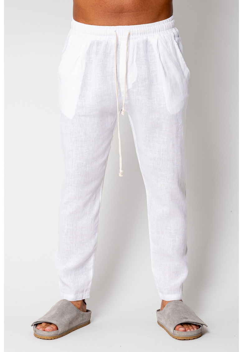 Pantaloni lung din 100% IN cu snur White I 17009 - Alb optic