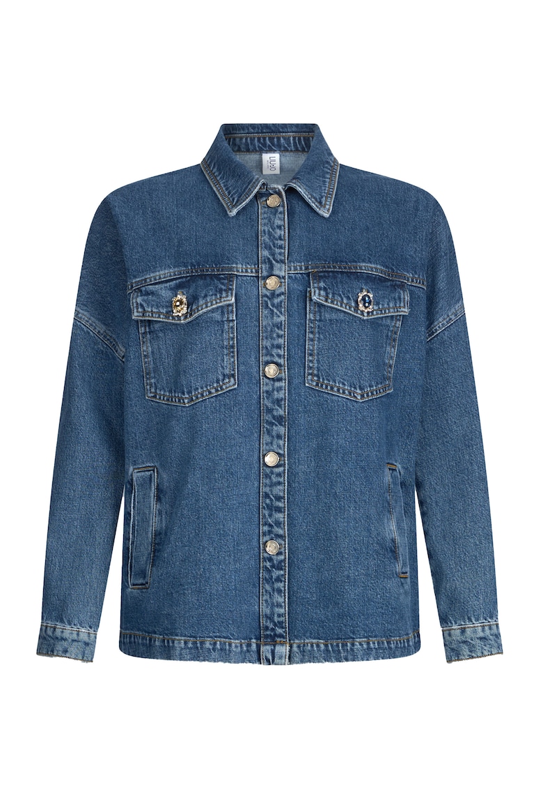 Jacheta din denim cu guler clasic - Bleumarin