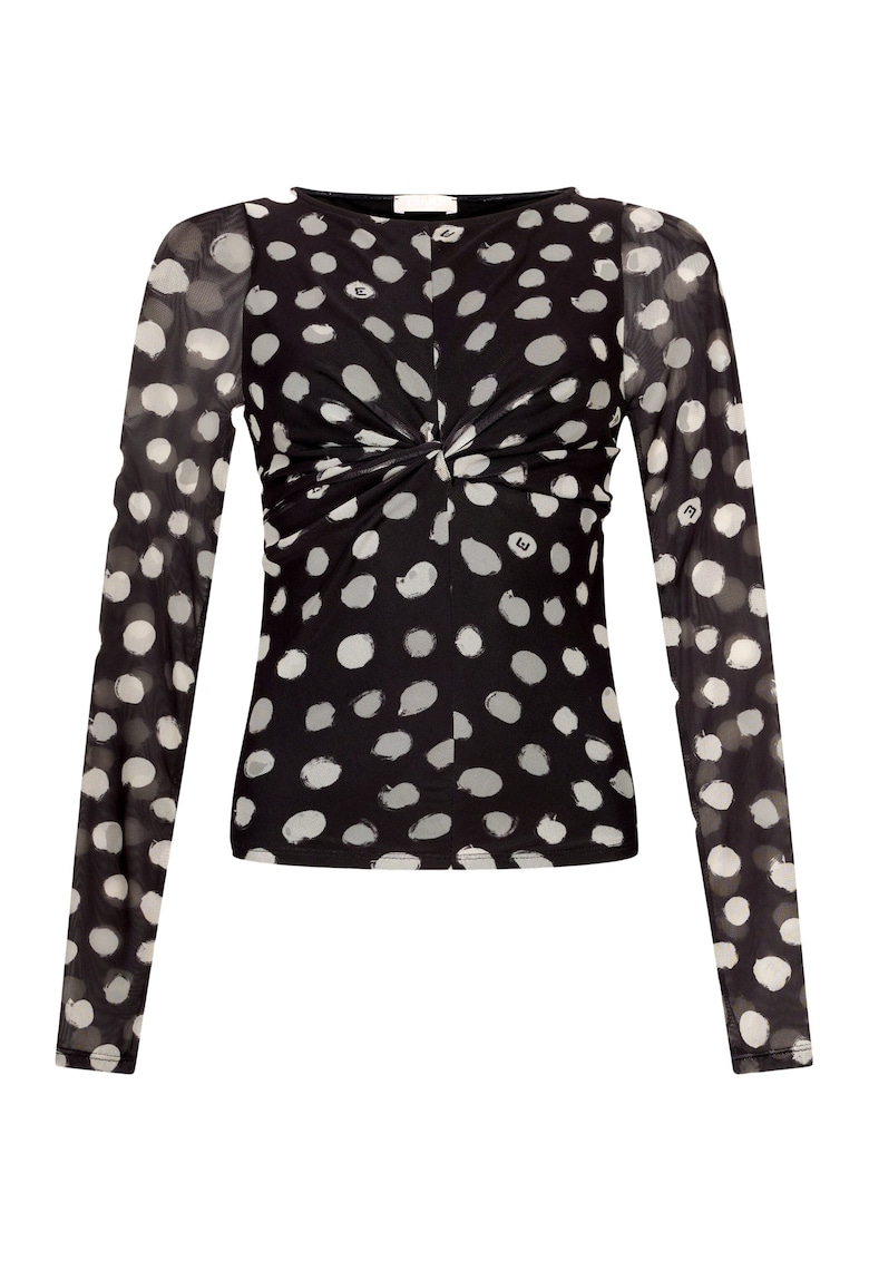 Bluza cu model si detaliu cu fronseu - Alb/Negru