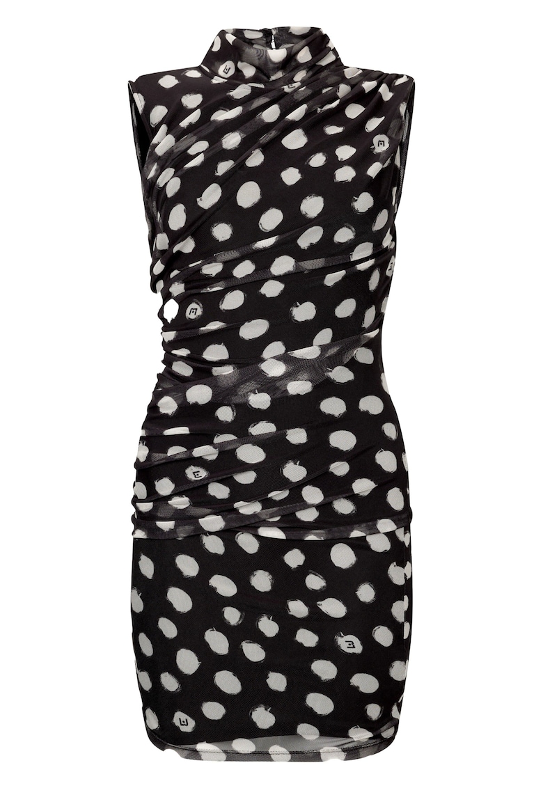 Rochie scurta cambrata cu buline - Alb/Negru