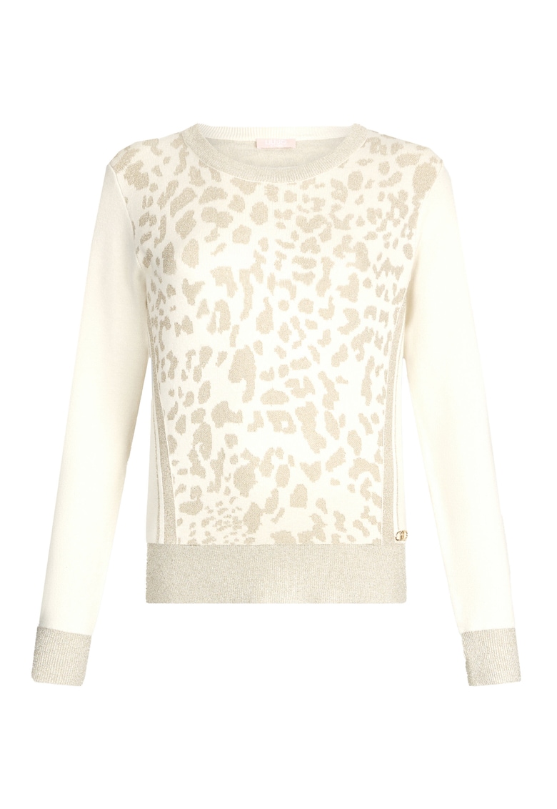 Pulover cu animal print si accente stralucitoare - Alb/Auriu