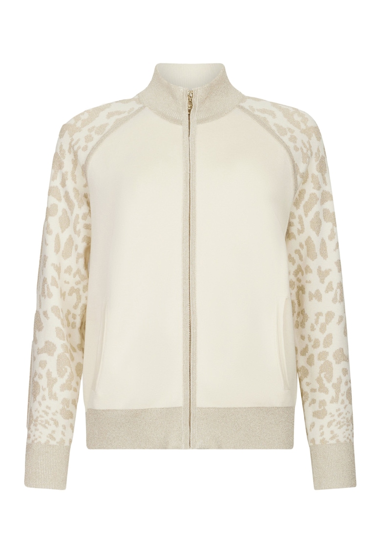 Bluza de trening cu fermoar si detalii cu animal print - Alb/Auriu