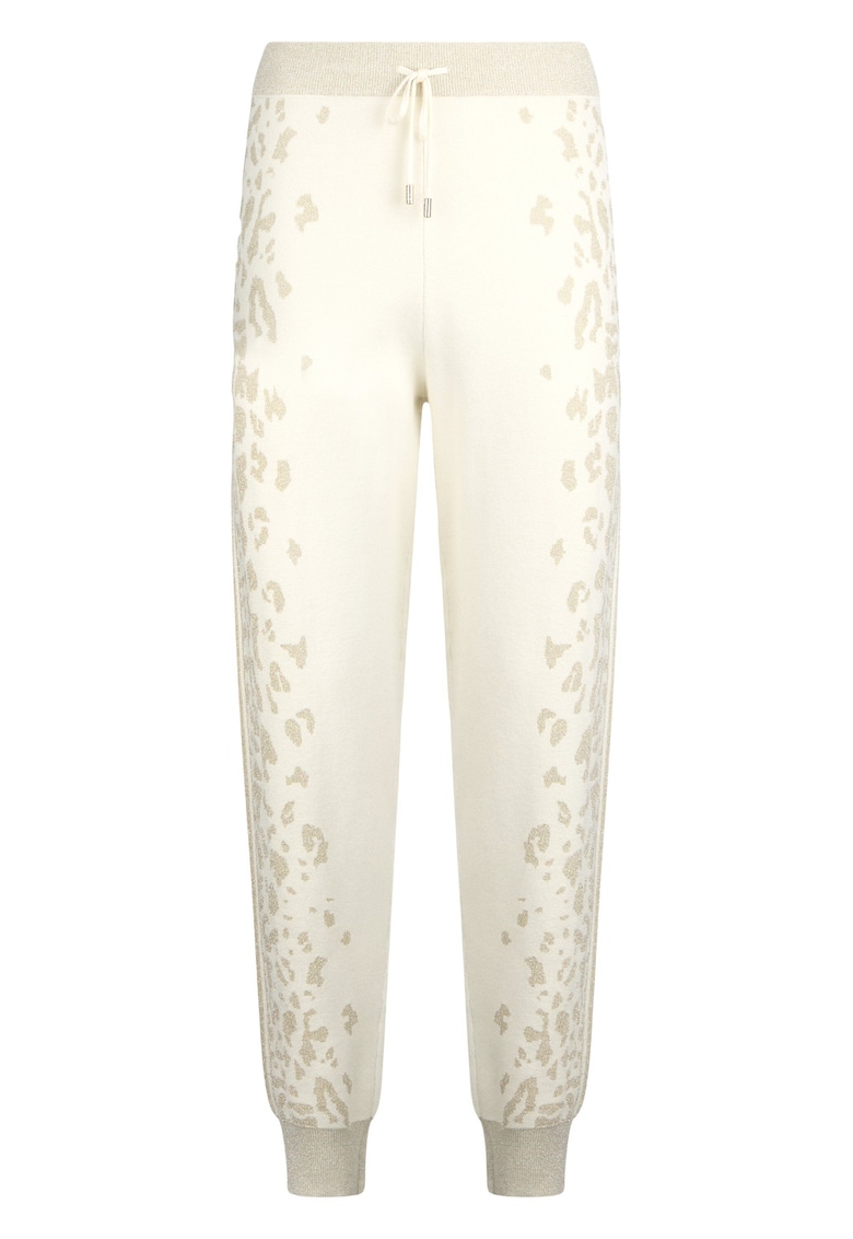 Pantaloni de trening cu animal print si aspect tricotat - Alb/Auriu
