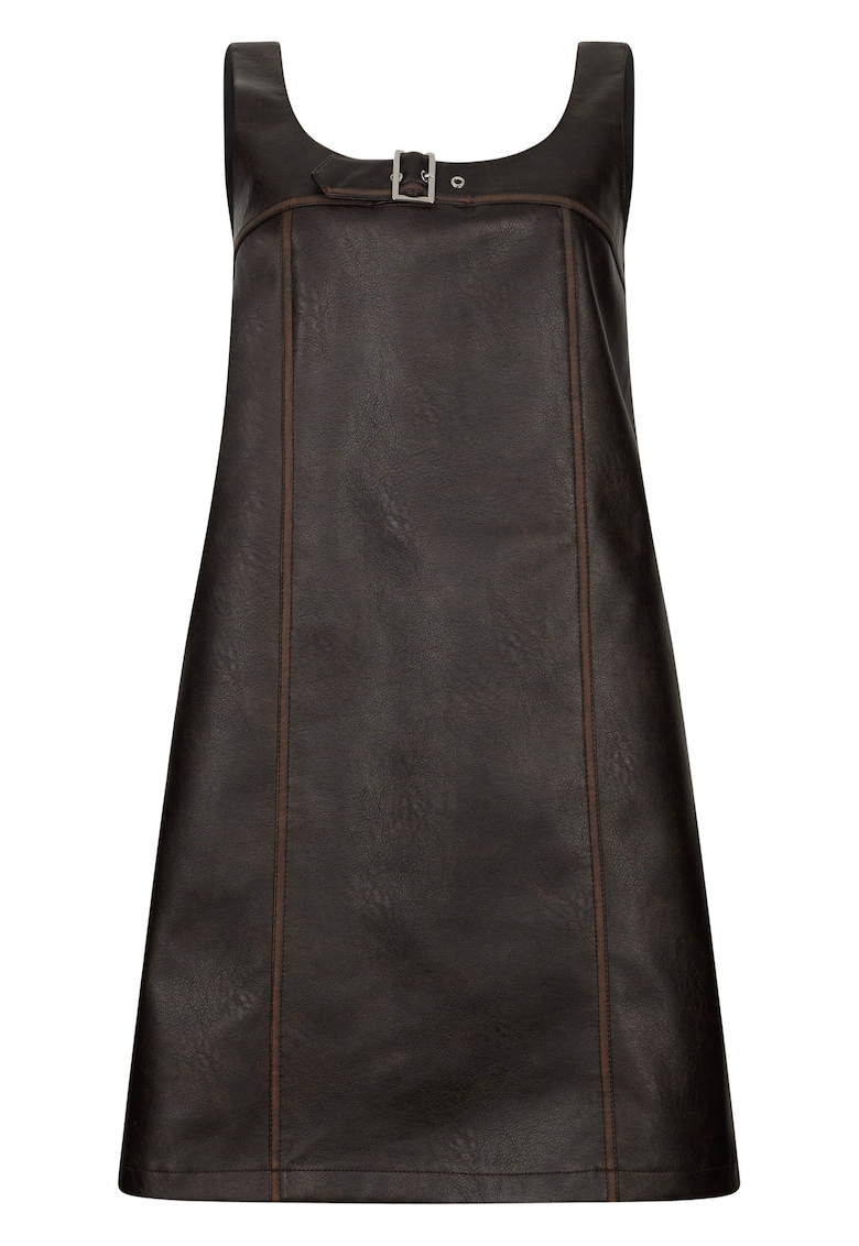 Rochie din piele ecologica cu buzunare - Maro inchis