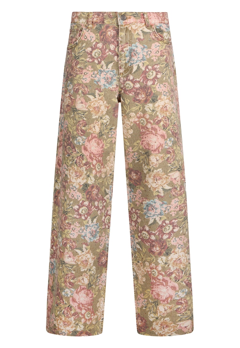 Blugi cu croiala ampla si model - Albastru pastel/Maro deschis/Roz prafuit