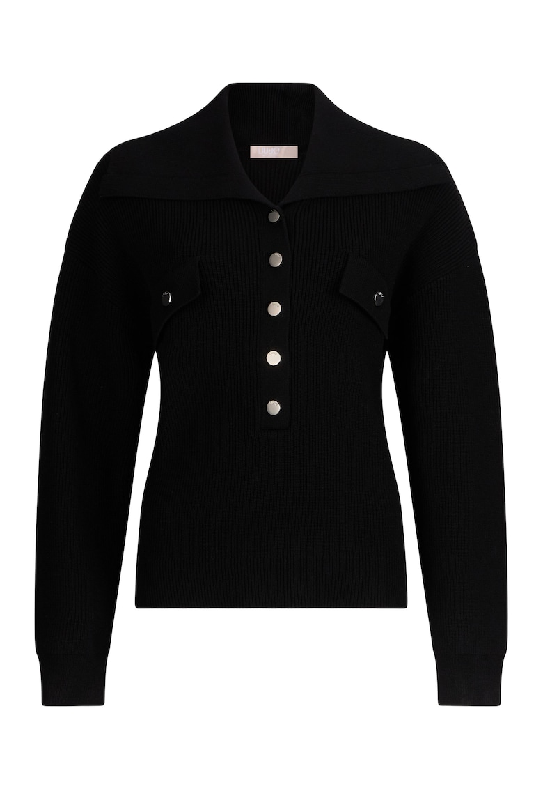 Pulover lejer cu guler maxi - Negru