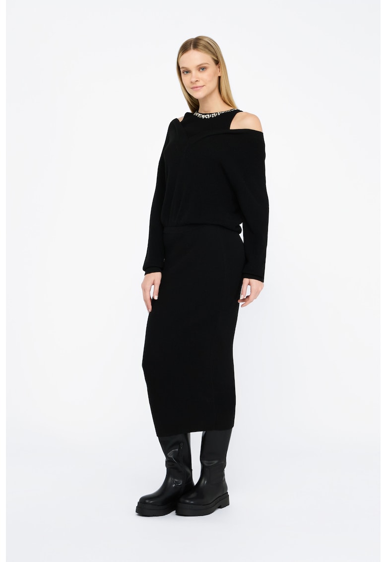 Rochie midi cu decupaje pe umeri - Negru