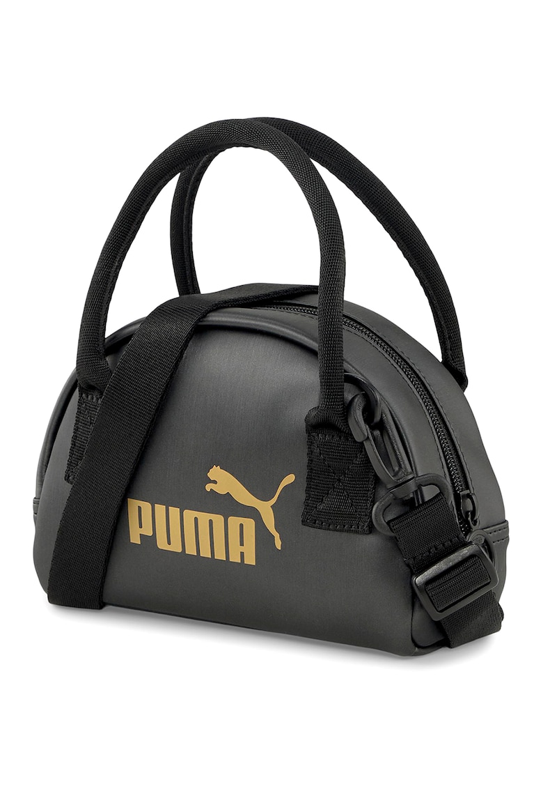 Geanta mica din piele ecologica cu bareta de umar si logo Core Up - Negru