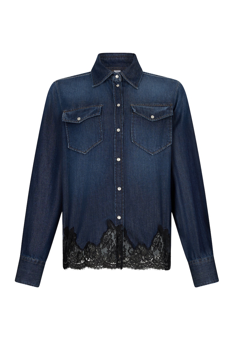 Camasa de denim cu insertii de dantela - Albastru ultramarin