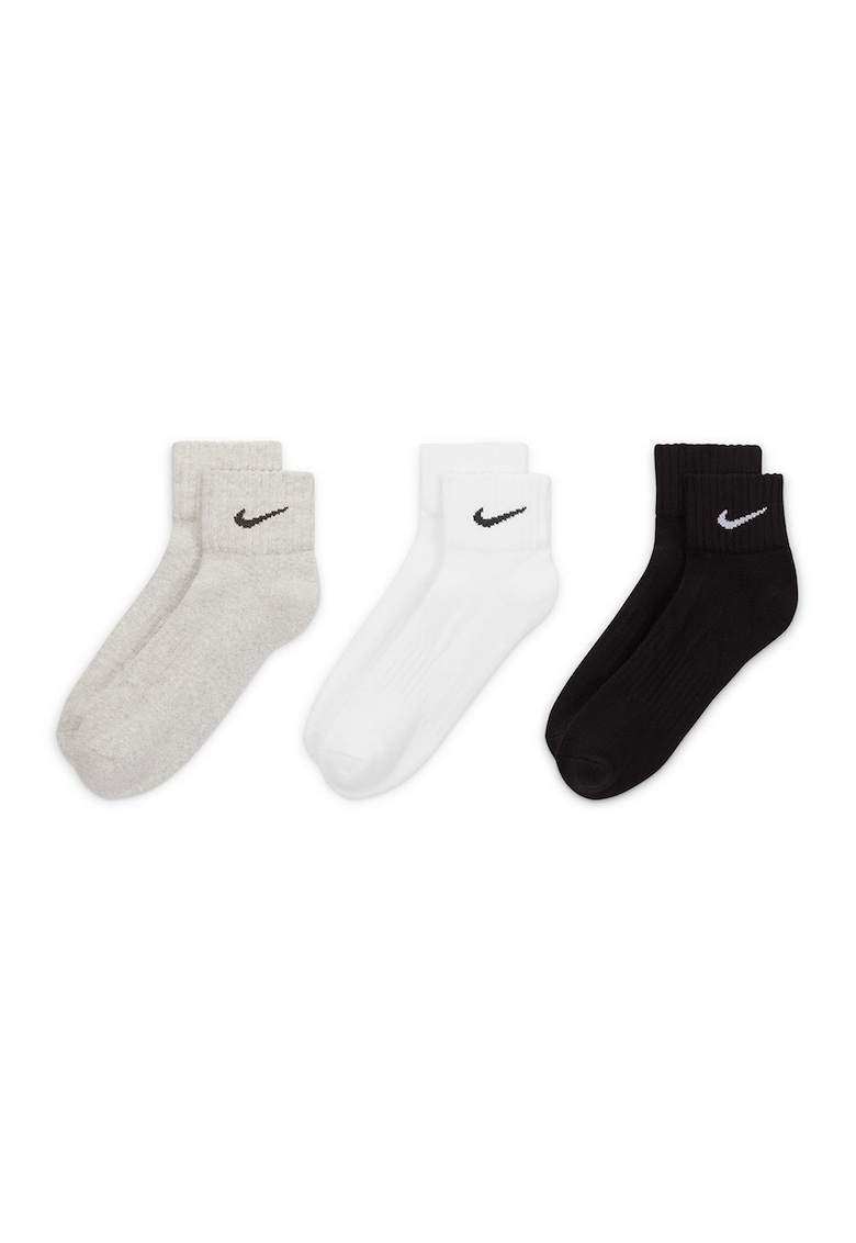 Set de sosete unisex cu amortizare pentru fitness - 3 perechi - Alb/Negru/Gri melange