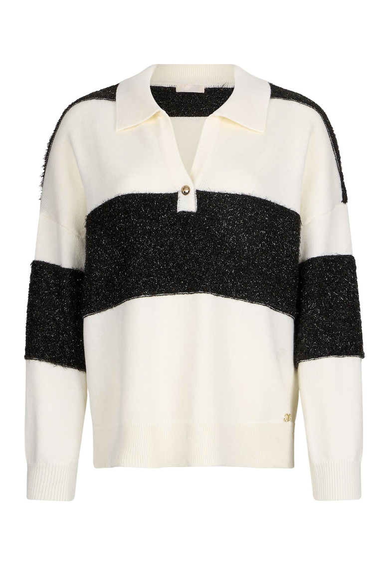 Pulover polo cu maneci cazute - Alb/Negru
