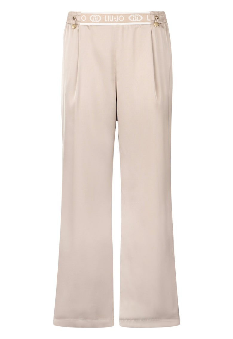 Pantaloni crop cu aspect de satin si banda logo in talie - Bej