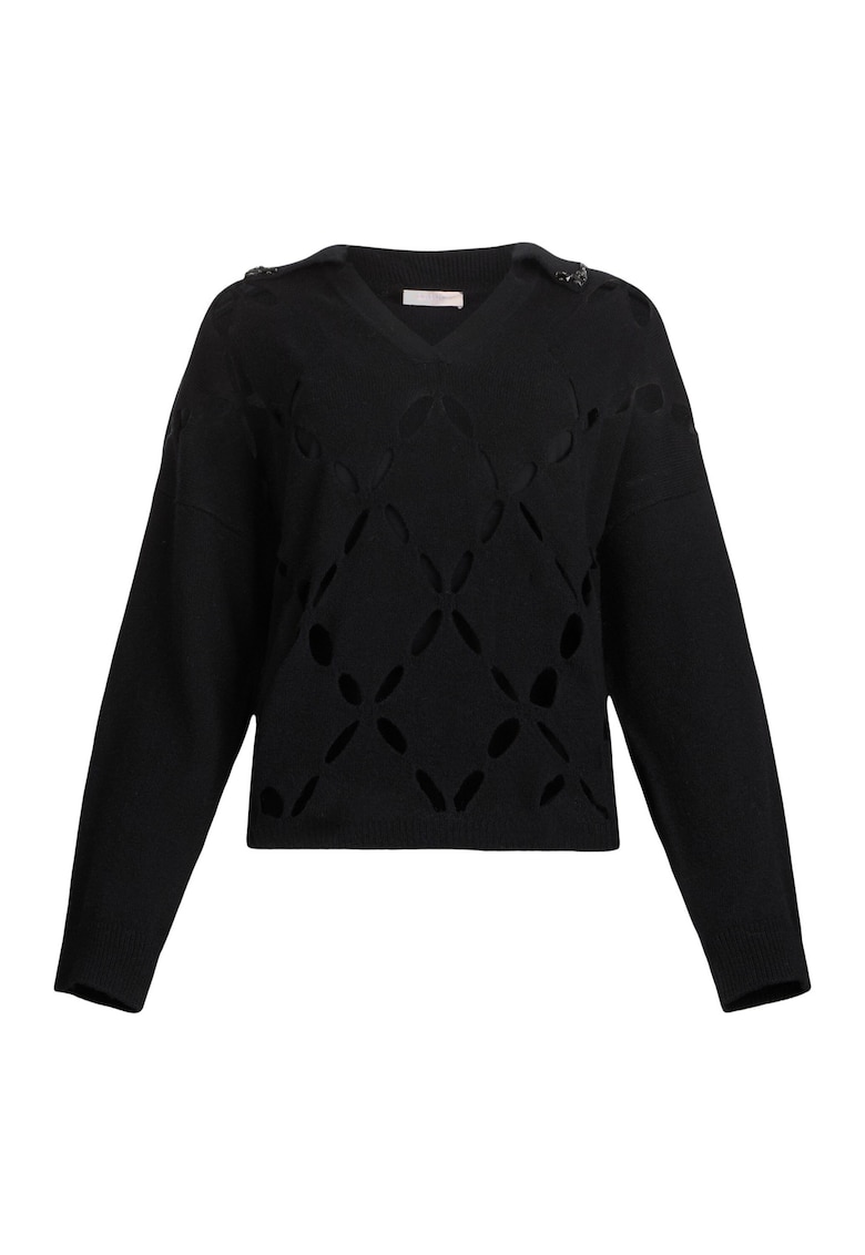 Pulover lejer de lana cu decupaje - Negru