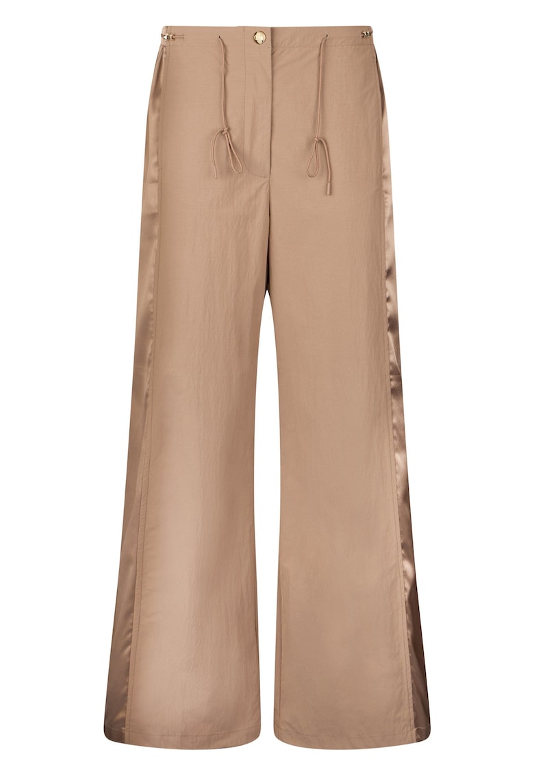 Pantaloni cu croiala ampla si insertii de satin - Bej