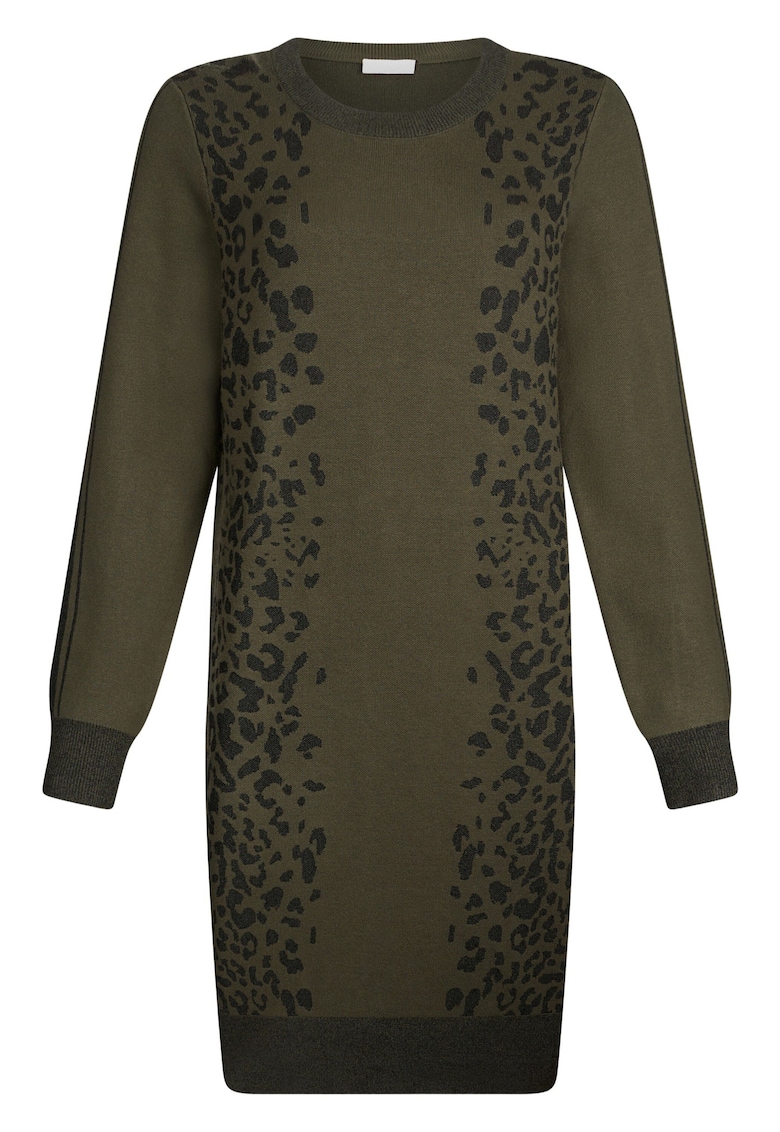 Rochie-pulover si animal print - Negru/Verde sparanghel