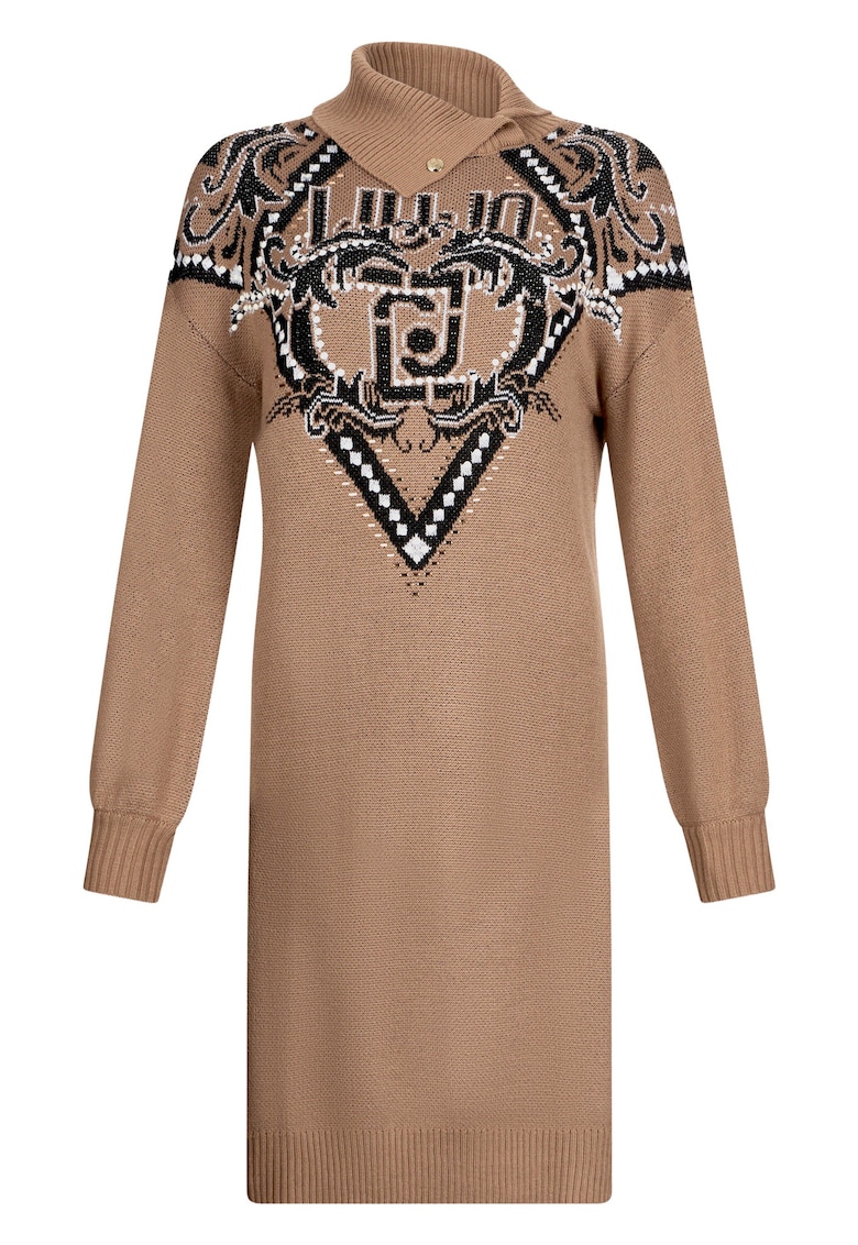 Rochie din amestec de lana cu guler inalt - Maro