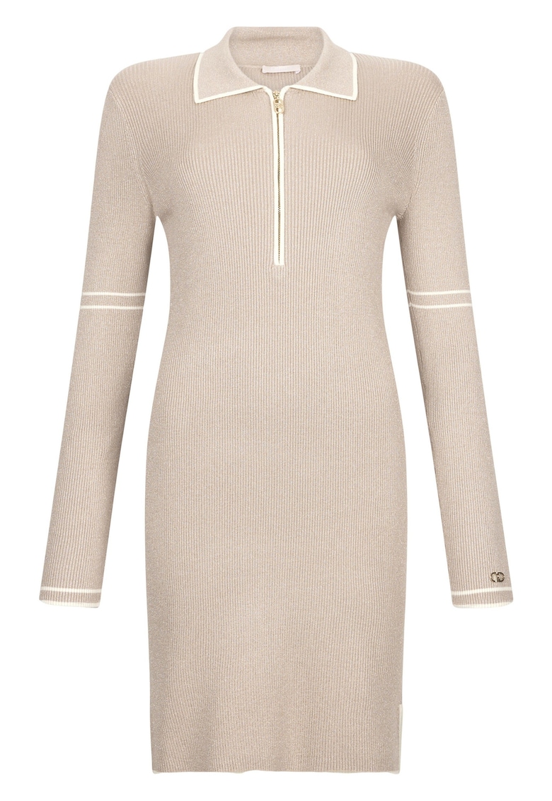 Rochie polo tricotata cu aspect stralucitor - Bej