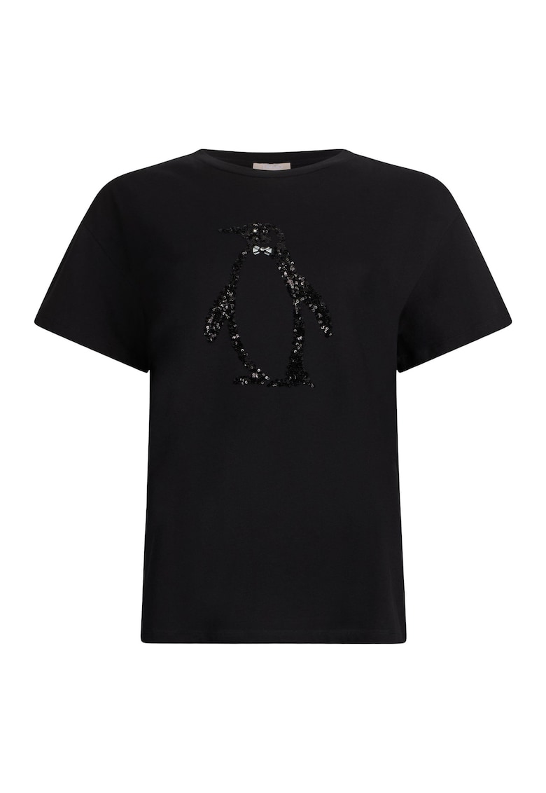 Tricou din bumbac cu aplicatie cu paiete - Negru