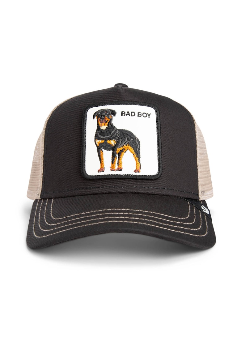 Sapca trucker unisex cu aplicatie frontala - Alb/Negru/Portocaliu persan