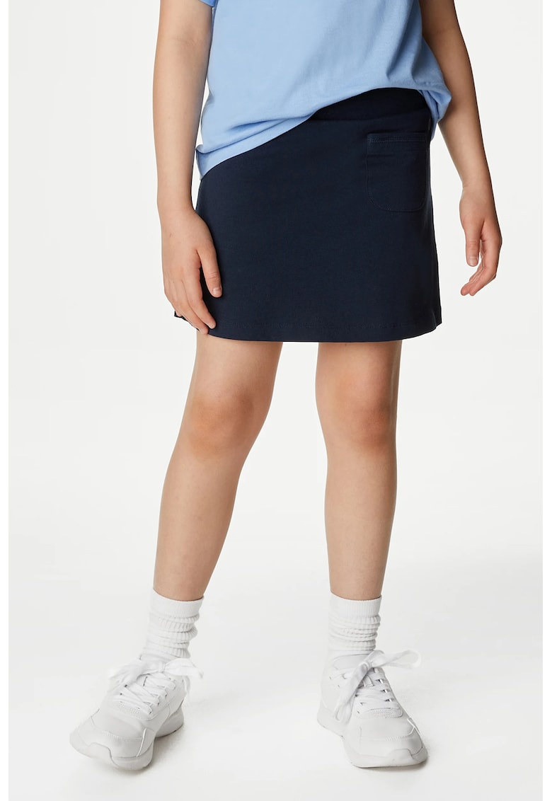 Fusta-pantalon uni cu banda elastica in talie - Bleumarin