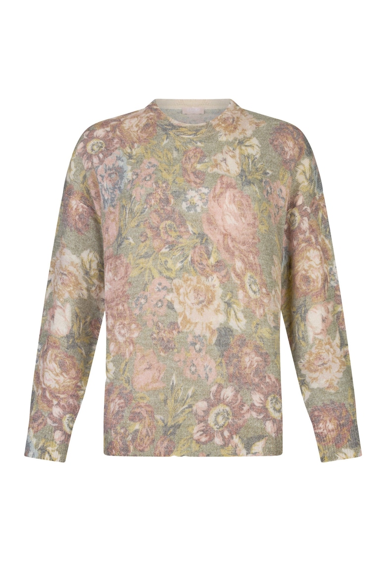 Pulover cu maneci cazute si model - Rosu/Verde/Crem