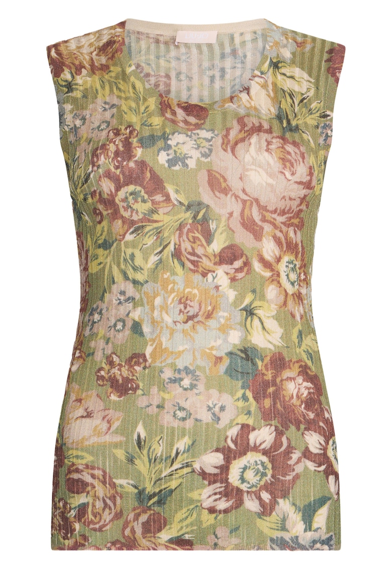 Top cambrat cu model floral - Rosu/Verde/Crem