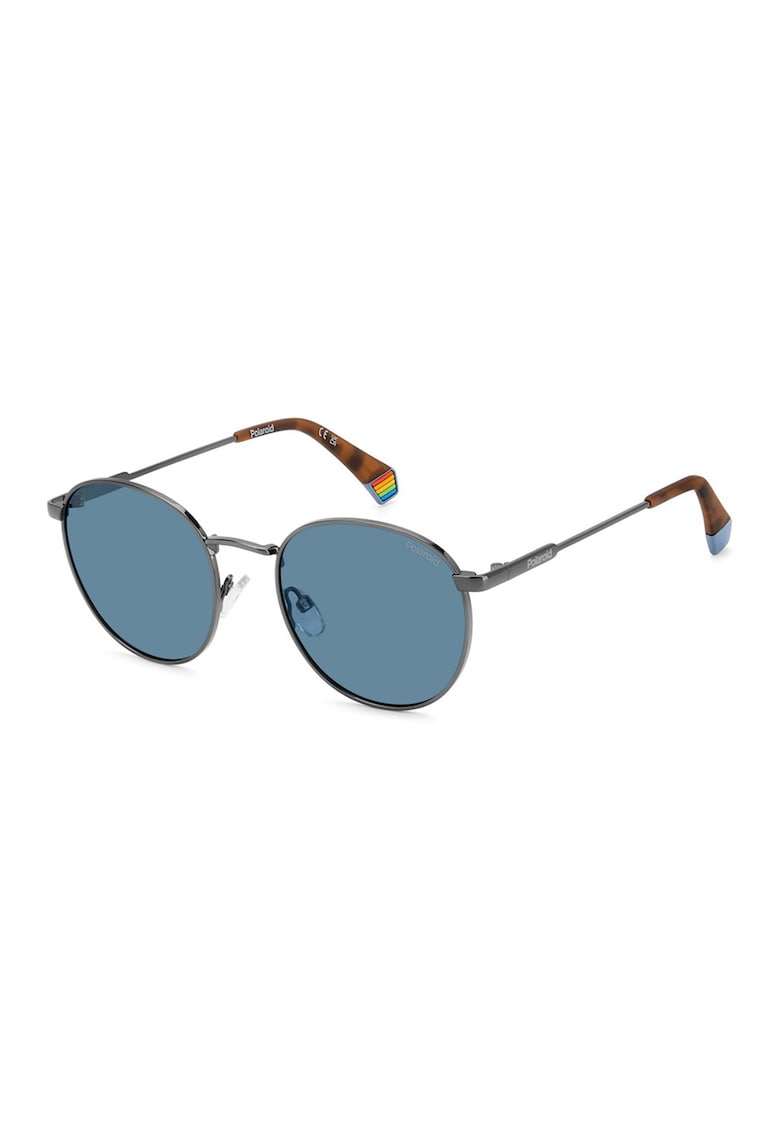 Ochelari de soare rotunzi unisex cu lentile polarizate - Albastru prafuit/Argintiu inchis