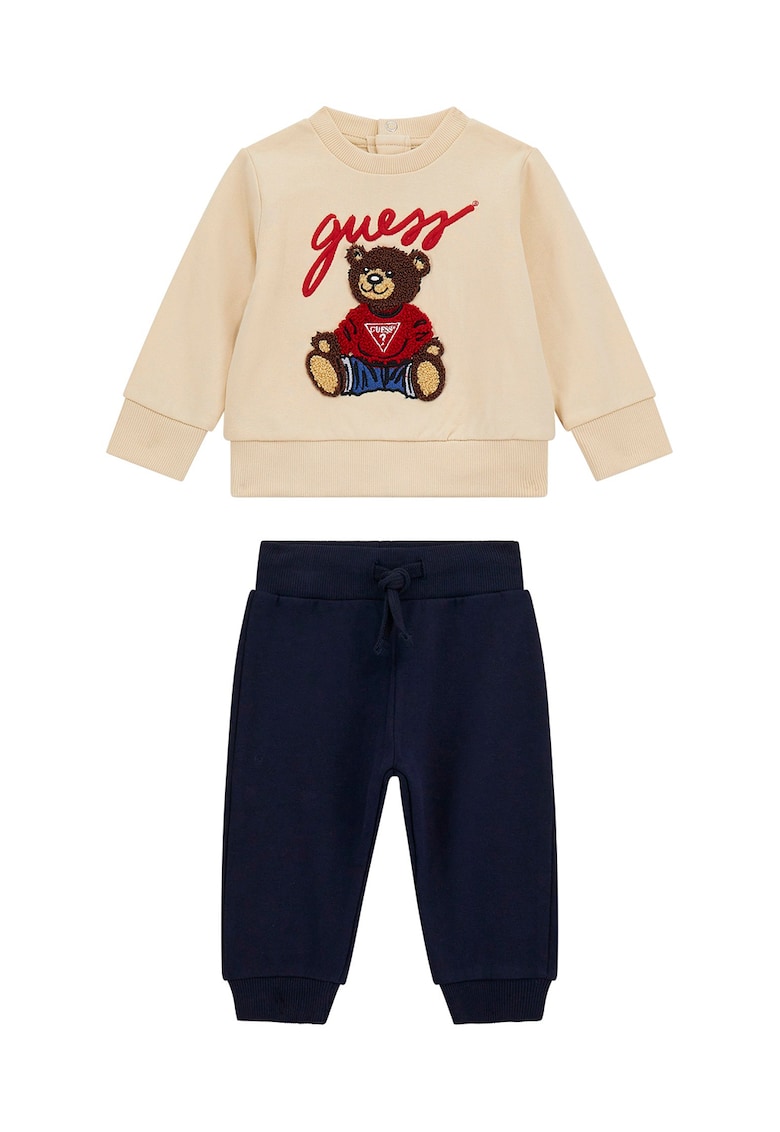 Set de bluza de trening si pantaloni cu aplicatie grafica - Maro/Albastru ultramarin/Bej inchis