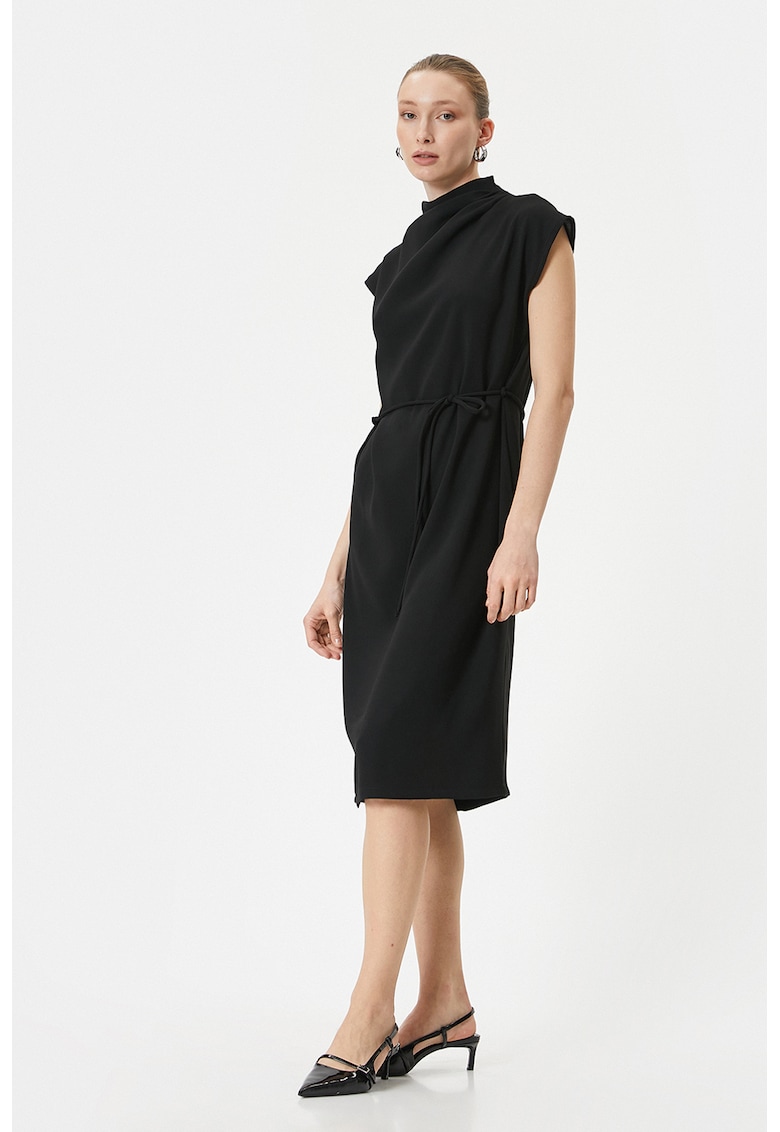 Rochie midi cu cordon in talie - Negru