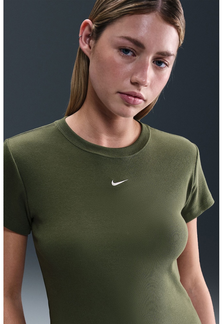 Tricou slim fit striat - Verde masliniu