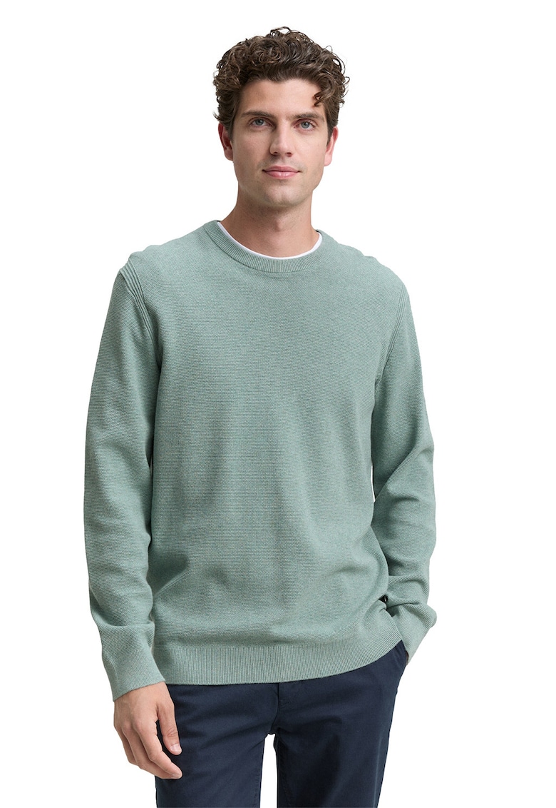 Pulover slim-fit din amestec de bumbac organic - Verde pal
