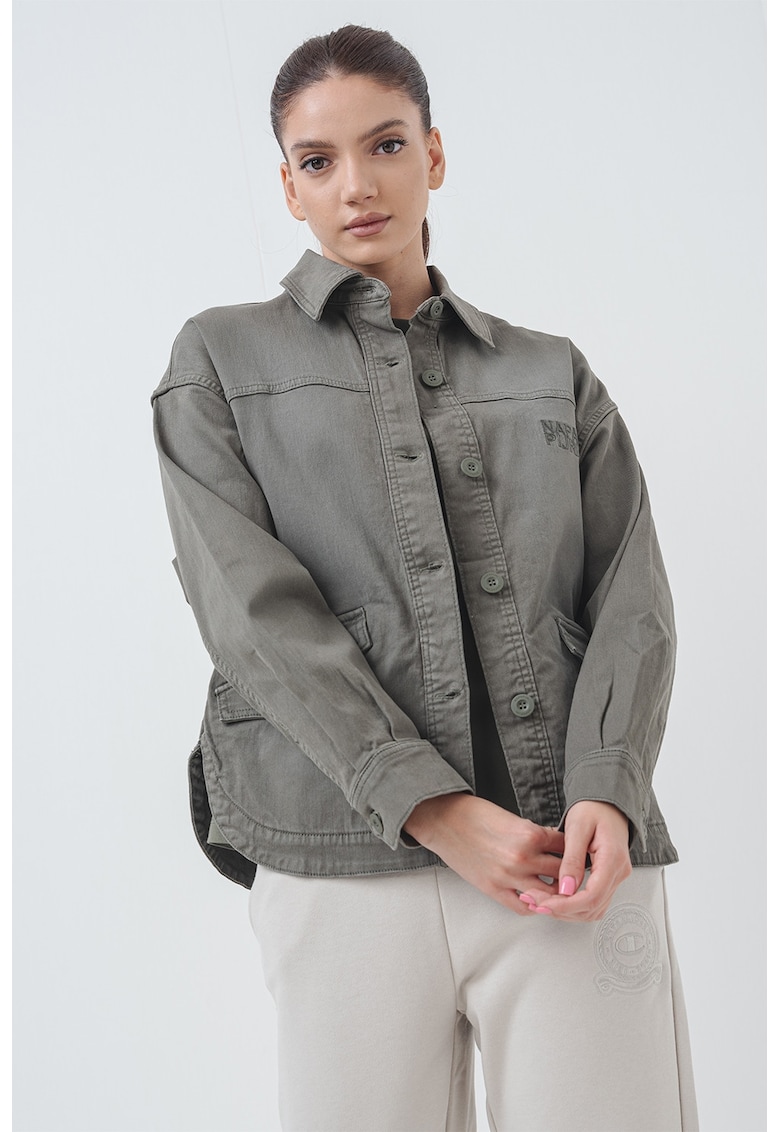 Jacheta-camasa lejers din denim cu maneci cazute - Verde sparanghel