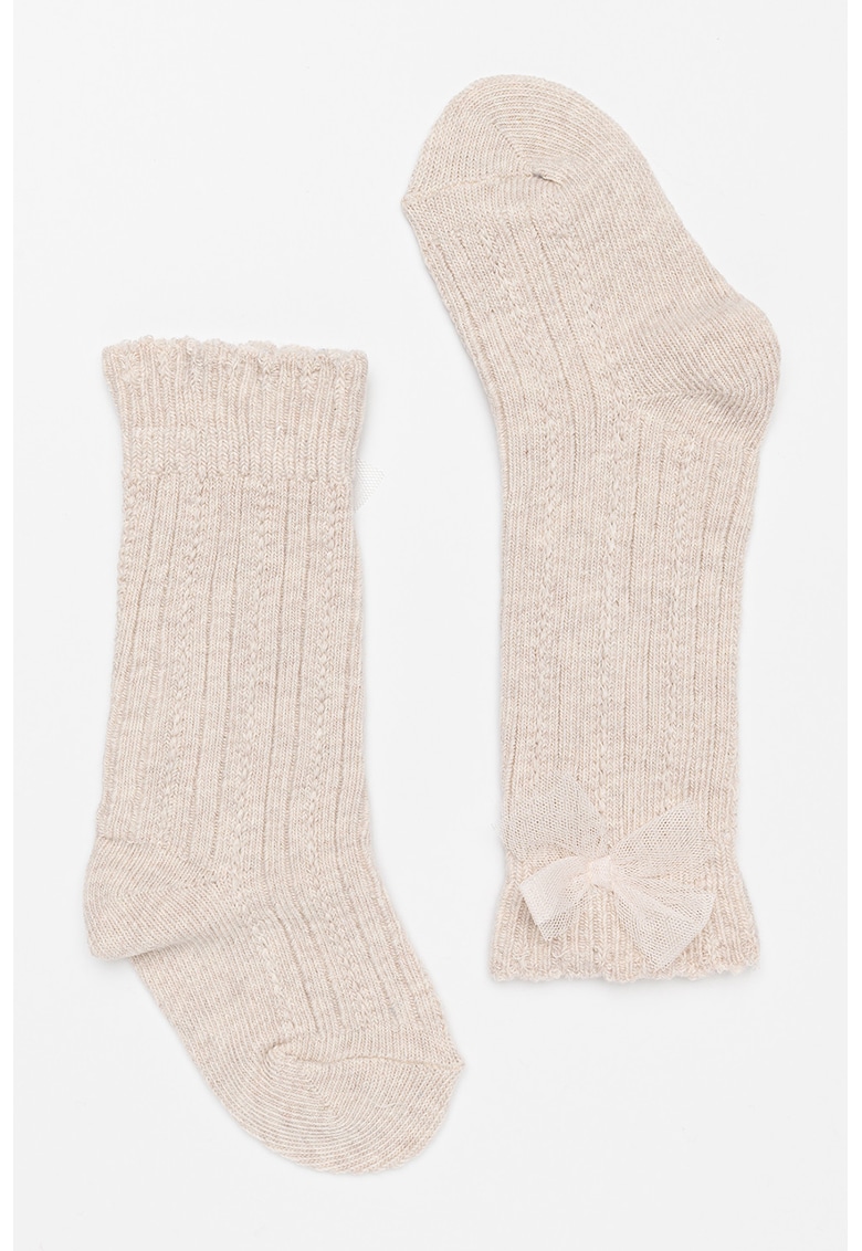 Sosete lungi din tricot cu funda decorativa - Bej melange
