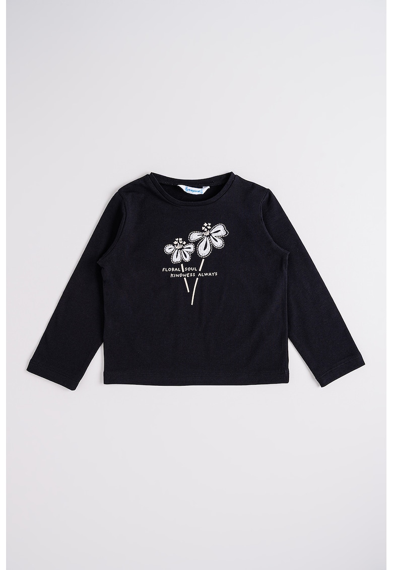 Bluza cu broderie si text - Alb/Negru