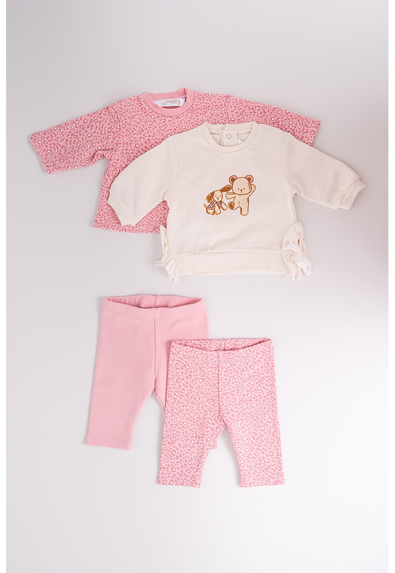 Set de bluza cu imprimeu si pantaloni - 4 piese - Roz/Crem