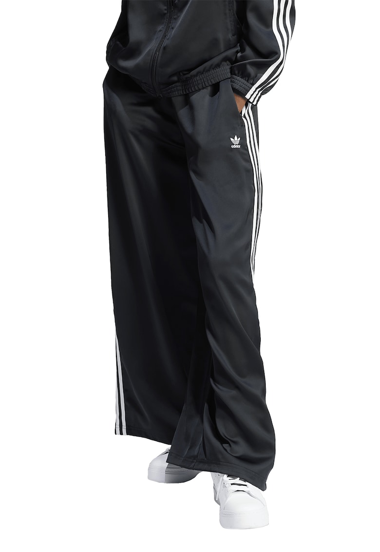 Pantaloni palazzo de trening cu talie inalta - Alb/Negru stins