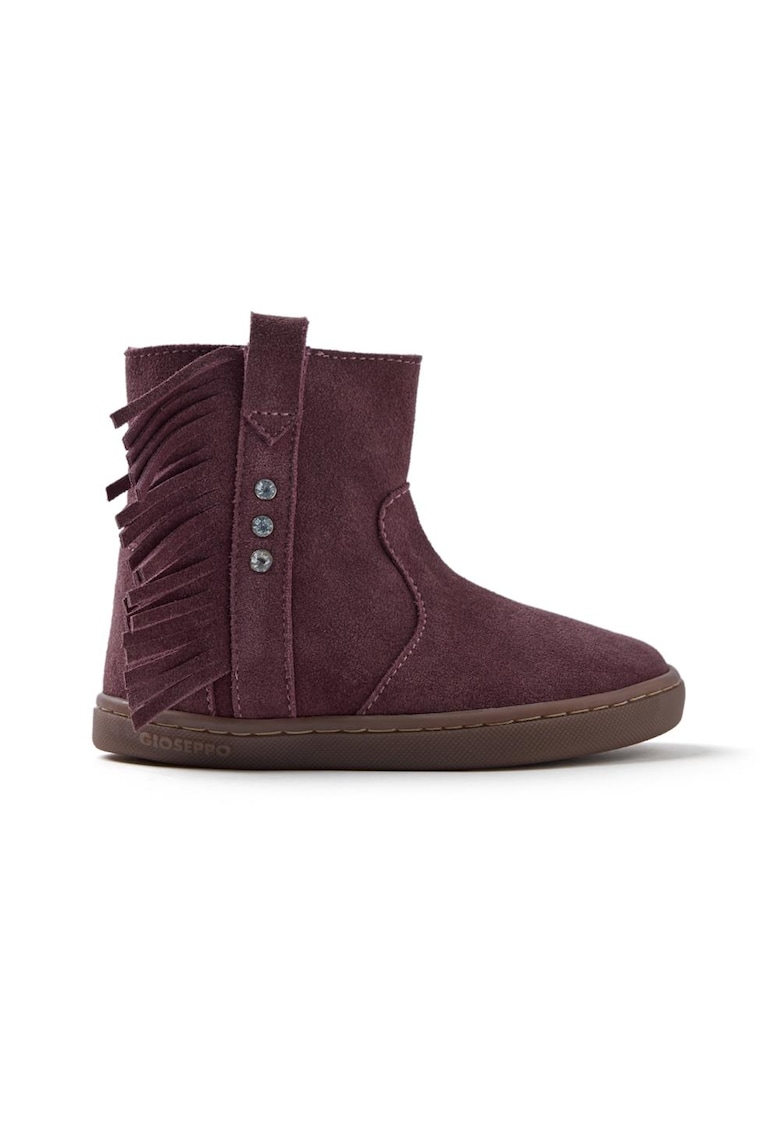 Cizme low-cut de piele intoarsa cu franjuri - Visiniu