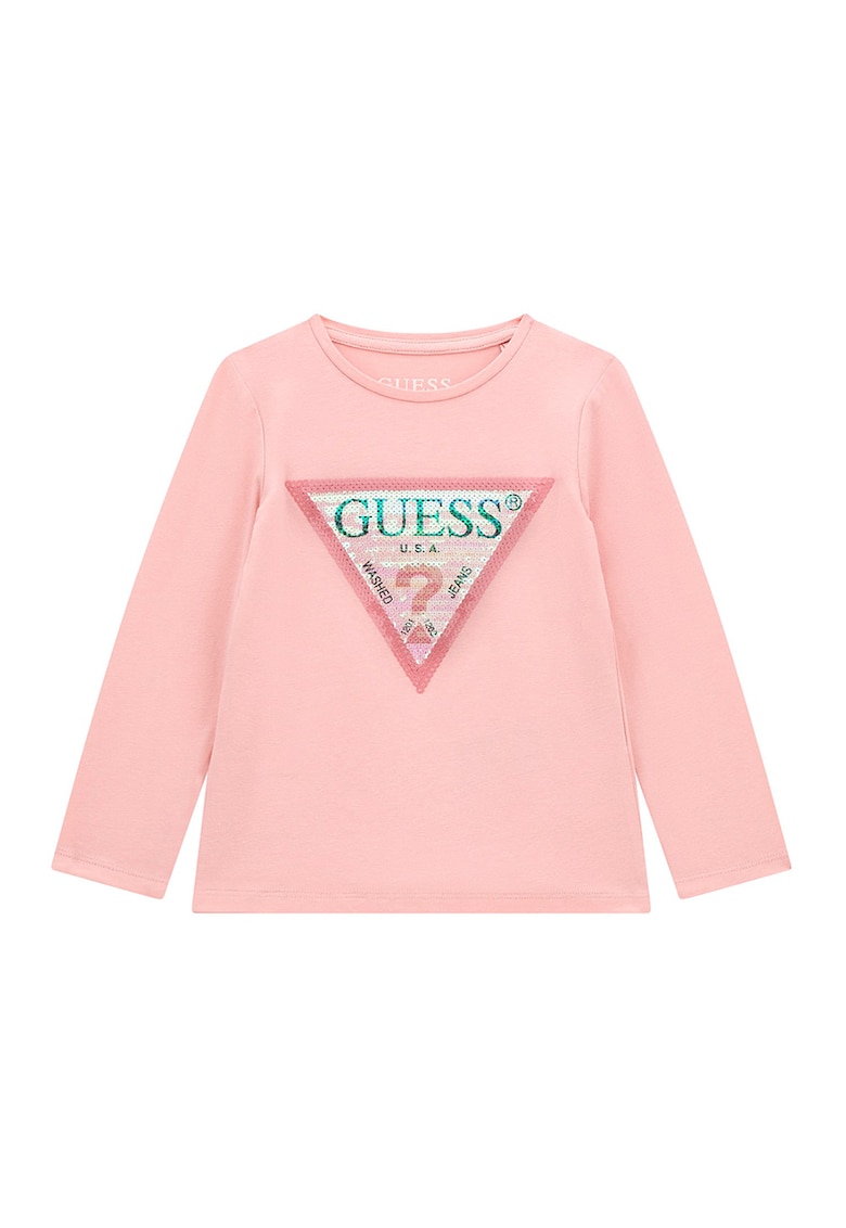 Bluza de bumbac cu aplicatii de paiete - Roz