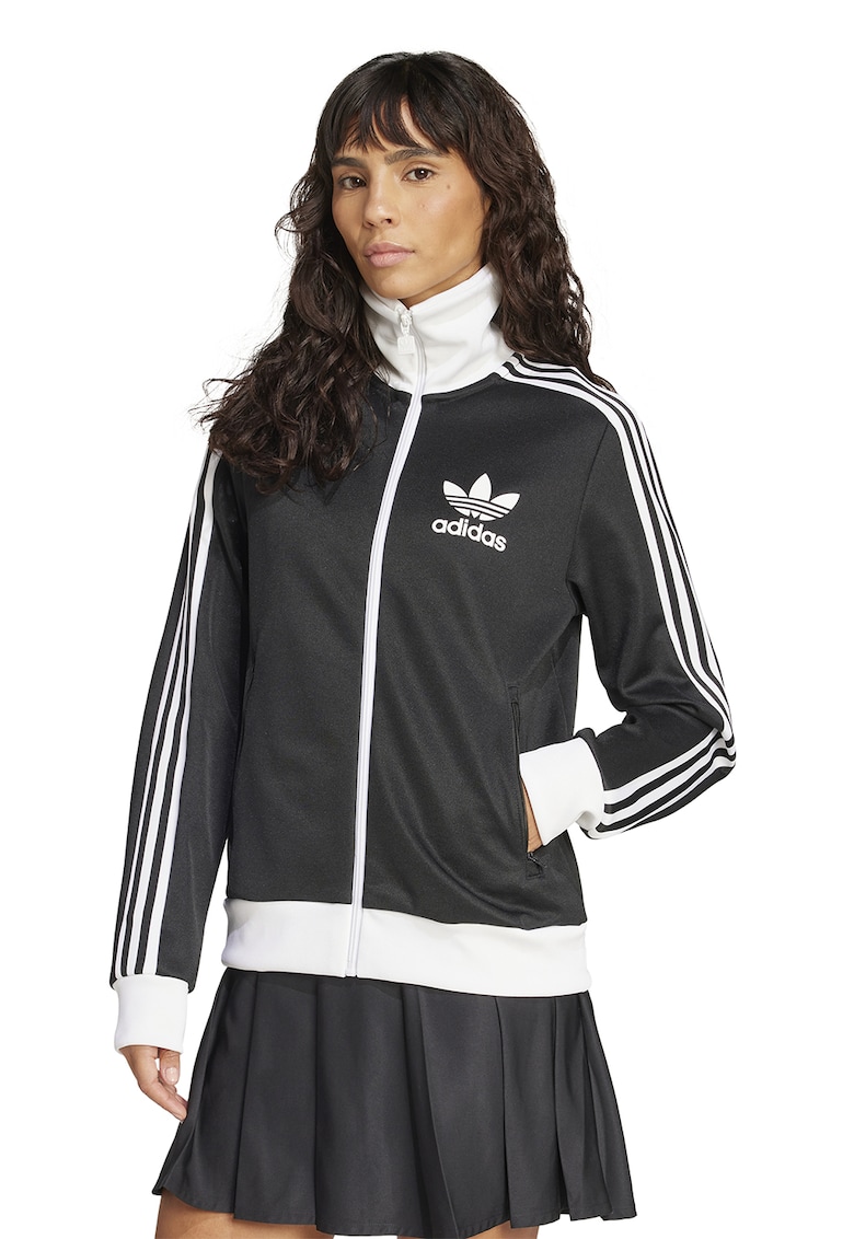 Bluza de trening cu fermoar si detaliu logo Heritage - Alb optic/Gri inchis
