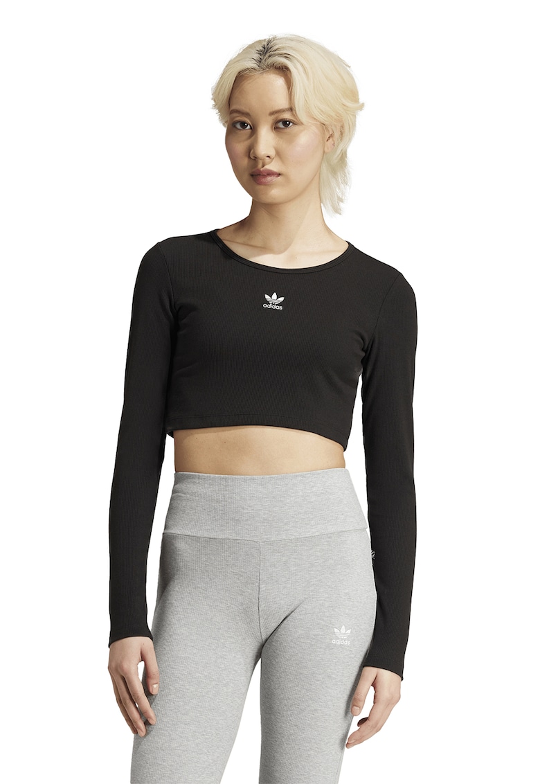 Bluza crop slim fit striata - Negru