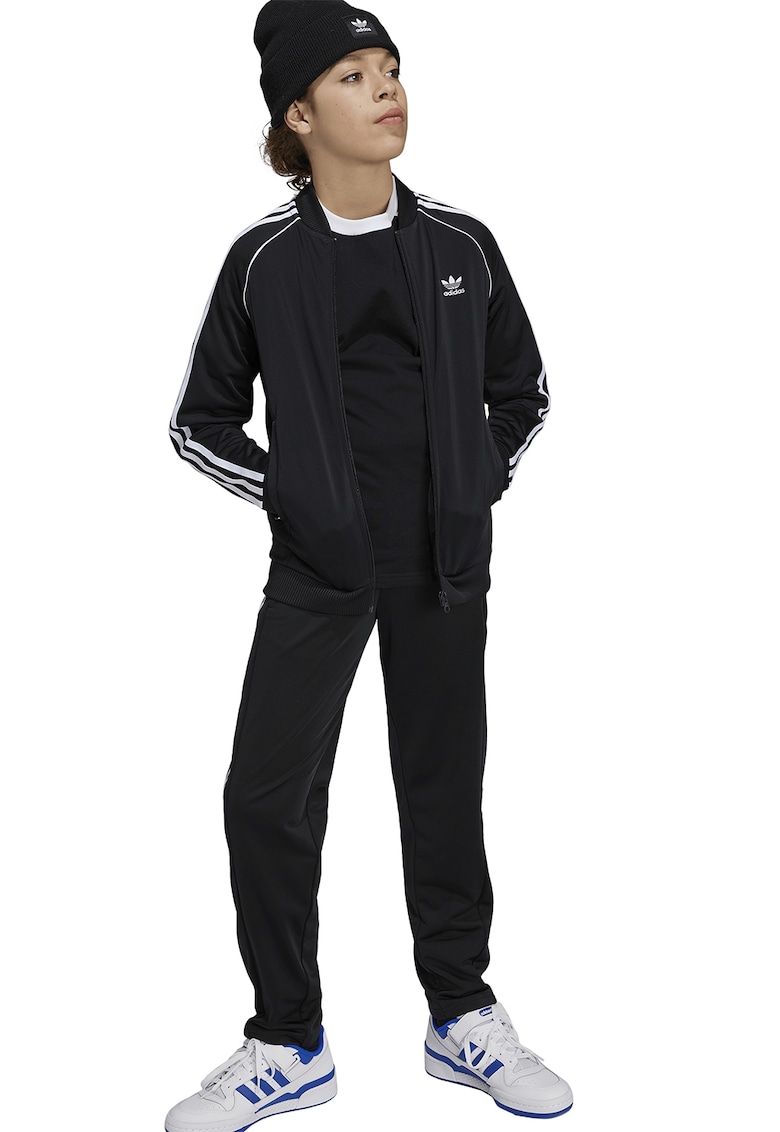 Bluza de trening cu fermoar si broderie logo - Negru