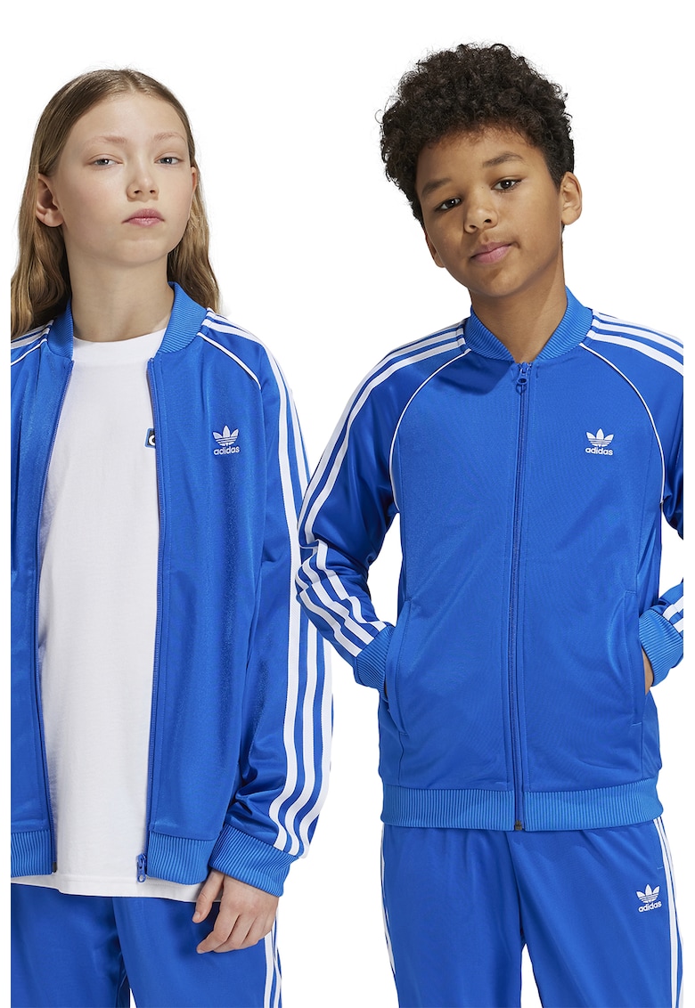 Bluza de trening cu fermoar si broderie logo - Albastru royal/Alb optic