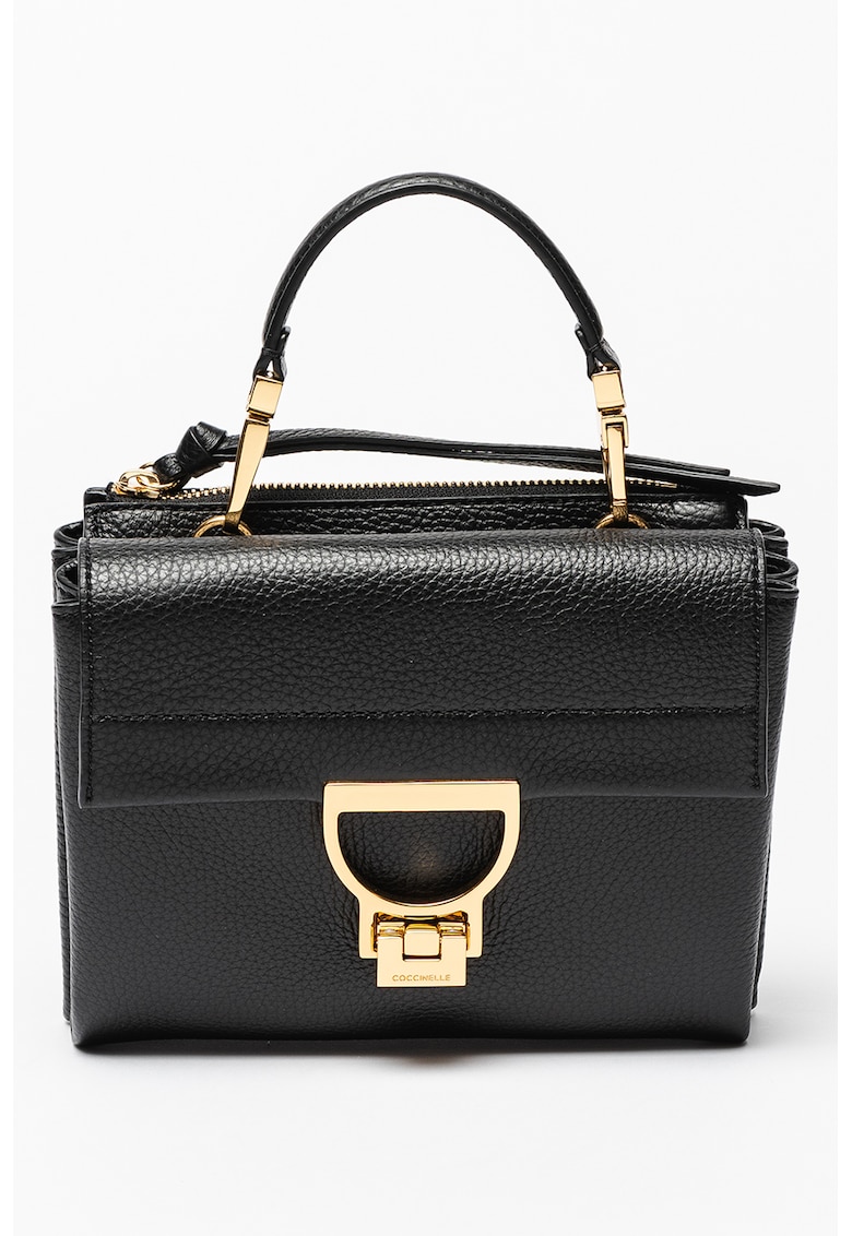 Geanta crossbody de piele cu bareta de umar Arlettis Signature - Negru