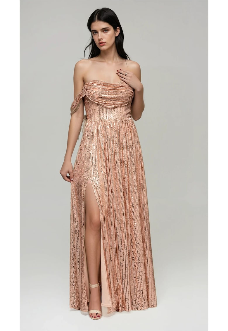 Rochie de seara Maxi  LA-OM-DLR228 - Auriu
