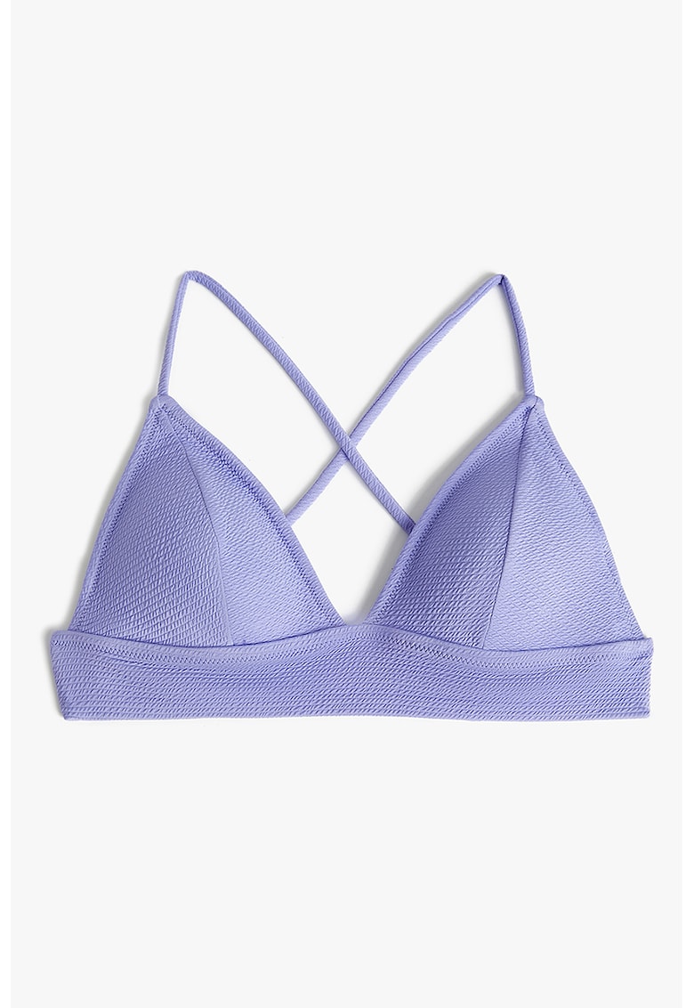 Sutien de baie cu cupe triunghiulare si aspect texturat - Albastru deschis